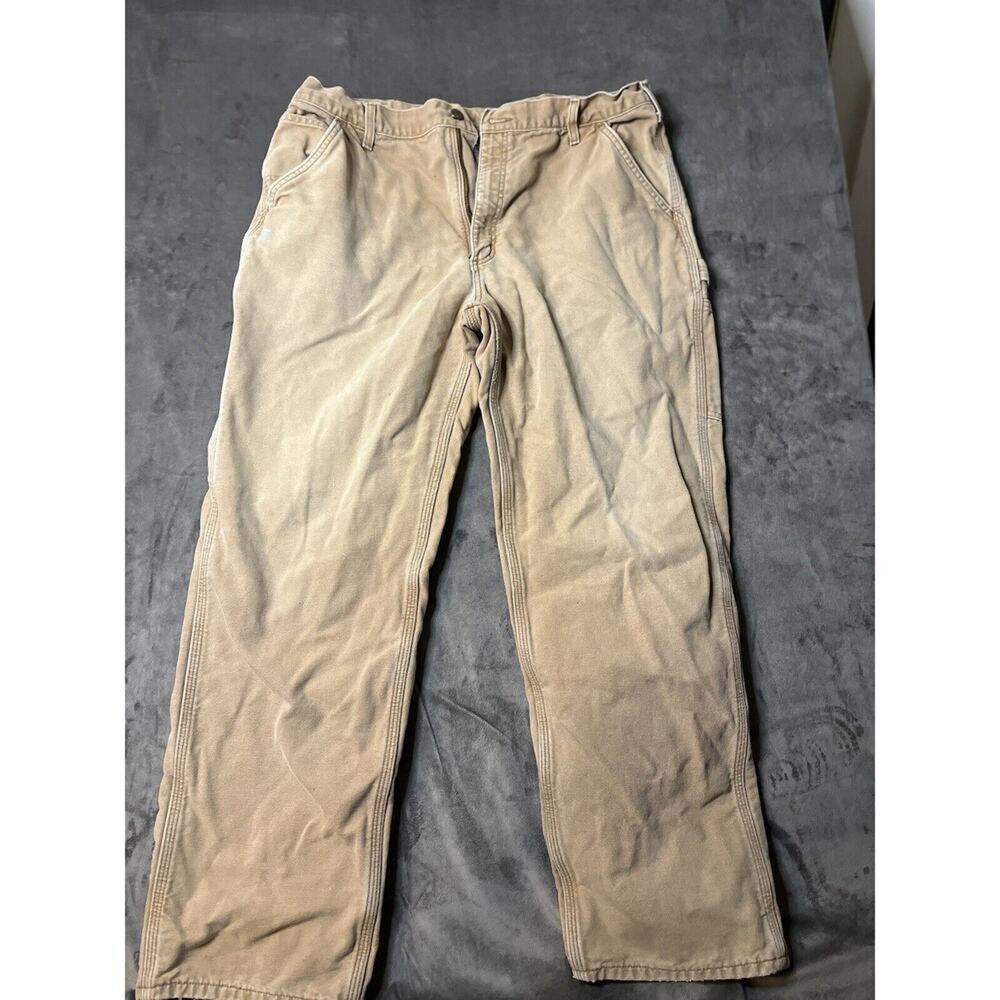 Carhartt Flannel Lined Carpenter Loose‎ Original Fit Pants Sz 40x30 Tan